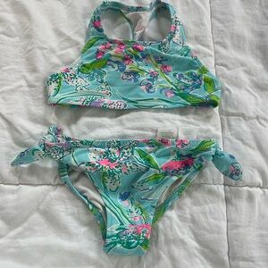 Lilly Pulitzer Girls Blue and Pink Bikini with Tropical Floral Design